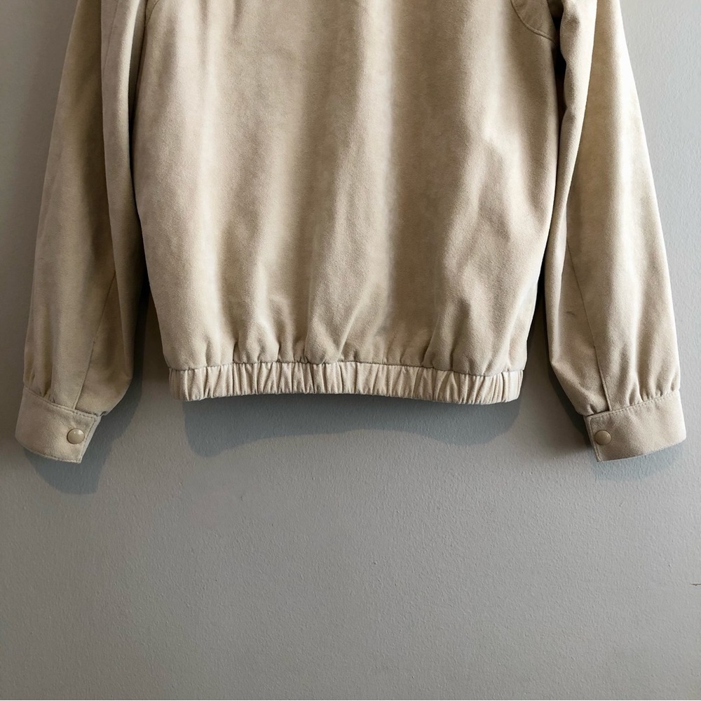 Vintage Olympic Faux Suede Bomber Jacket Tan Cream Size 6 - Picture 10 of 13